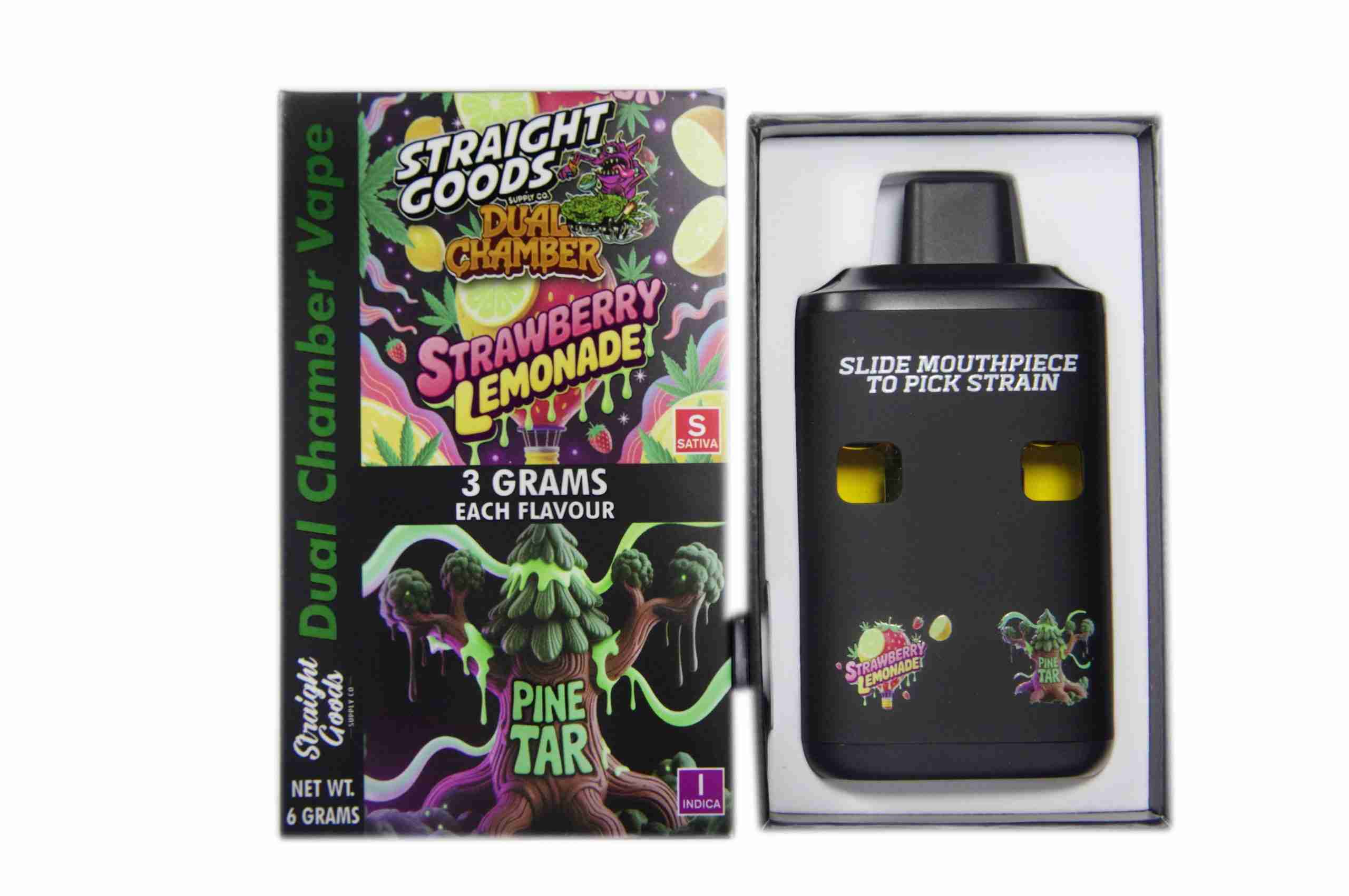 Straight Goods Dual Chamber Disposable Vapes 6G – Strawberry Lemonade / Pine Tar 6G