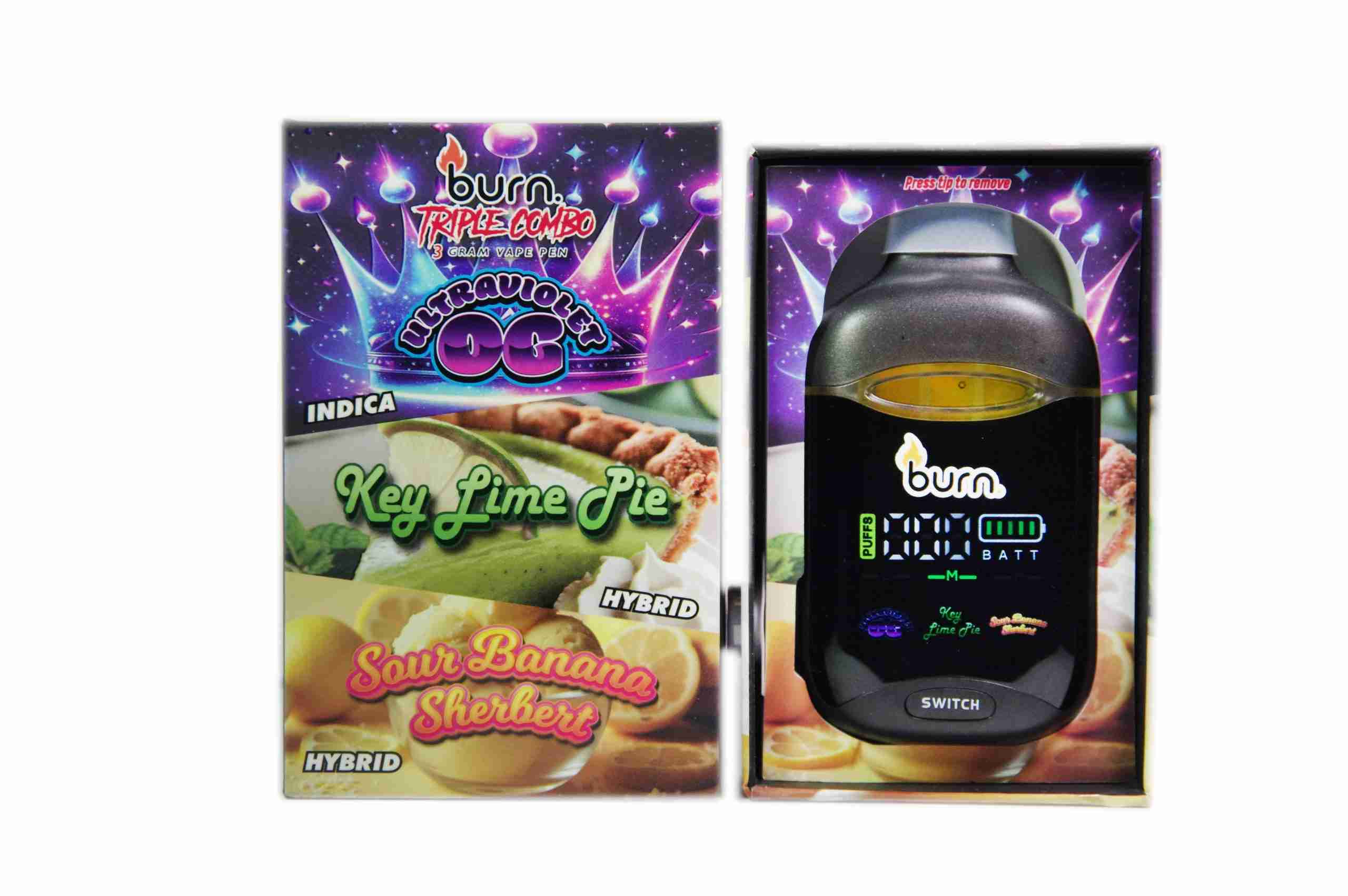 Burn Triple Threat – Ultra Violet OG + Key Lime Pie + Sour Banana Sherbert (3 Gram)