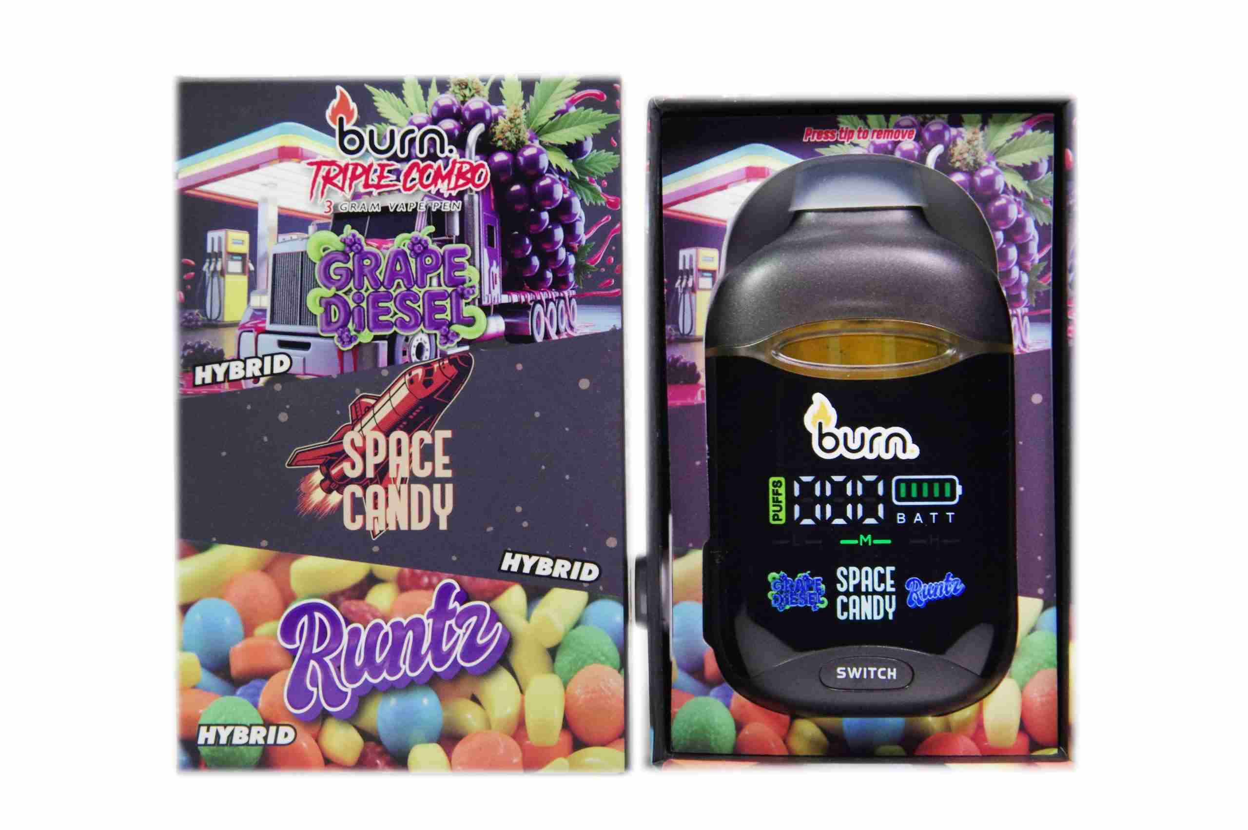 Burn Triple Threat – Grape Diesel + Space Candy + Runtz (3 Gram)