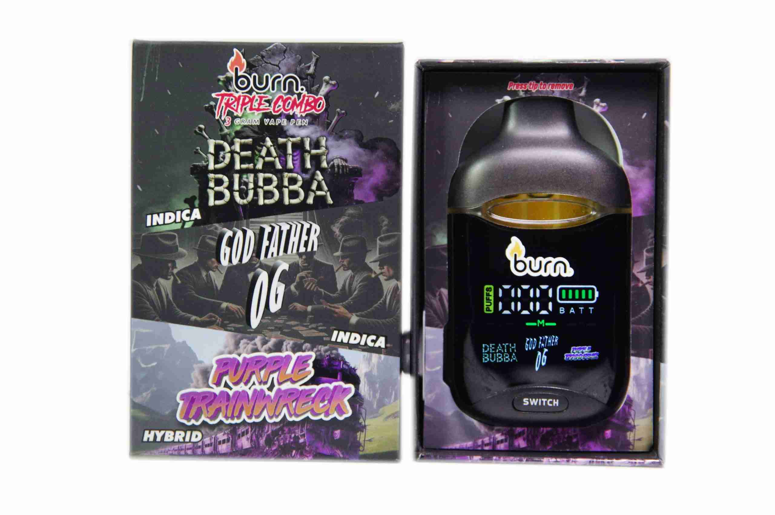 Burn Triple Threat – Death Bubba + Godfather OG + Purple Trainwreck (3 Gram)